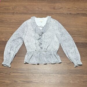 Ted Baker London Ruffle Tie Front Peplum Blouse Black White Size 4